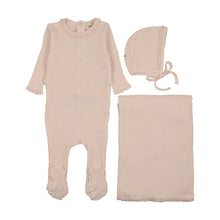 Load image into Gallery viewer, Mema Knits Honeycomb Waffle Trimmed Layette Set - Baby Blush