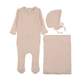 Mema Knits Honeycomb Waffle Trimmed Layette Set - Baby Blush