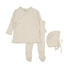 Load image into Gallery viewer, Mema Knits Waffle Ruffle Trimmed Two Piece Set &amp; Bonnet - Ivory