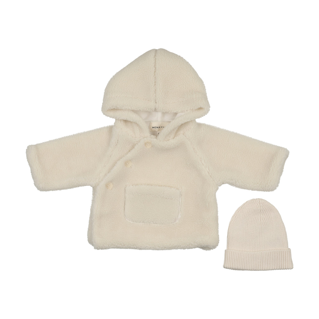 Mema Knits Sherpa Jacket & Knitted Beanie - Ivory