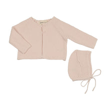 Load image into Gallery viewer, Mema Knits Waffle Knit Cardigan And Bonnet - Baby Blush