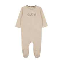 Load image into Gallery viewer, Mema Knits Embroidered Stitch Teddy Footie - Light Beige/Otter Stitching