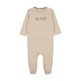 Mema Knits Embroidered Stitch Teddy Footie - Light Beige/Otter Stitching
