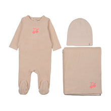 Load image into Gallery viewer, Mema Knits Embroidered Cherry Layette Set - Baby Blush/Neon Pink Cherry