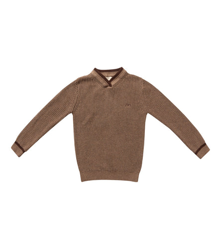 Numu Boys Stripe V-Neck Sweater - Mocha