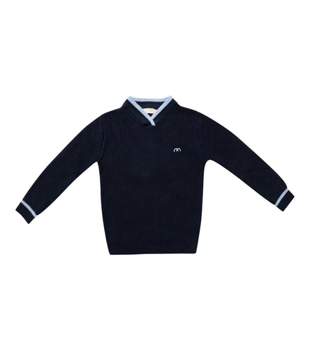 Numu Boys Stripe V-Neck Sweater - Navy