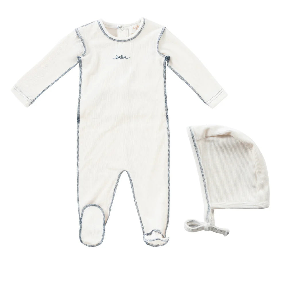 Kipp Edge Stitch Romper & Bonnet Set - Navy