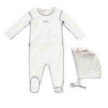 Load image into Gallery viewer, Kipp Edge Stitch Romper &amp; Bonnet Set - Navy