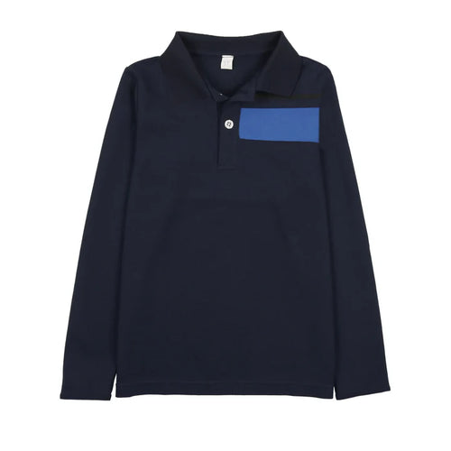 Bopop Navy/Blue Block Boys Polo LONG SLEEVE - Navy