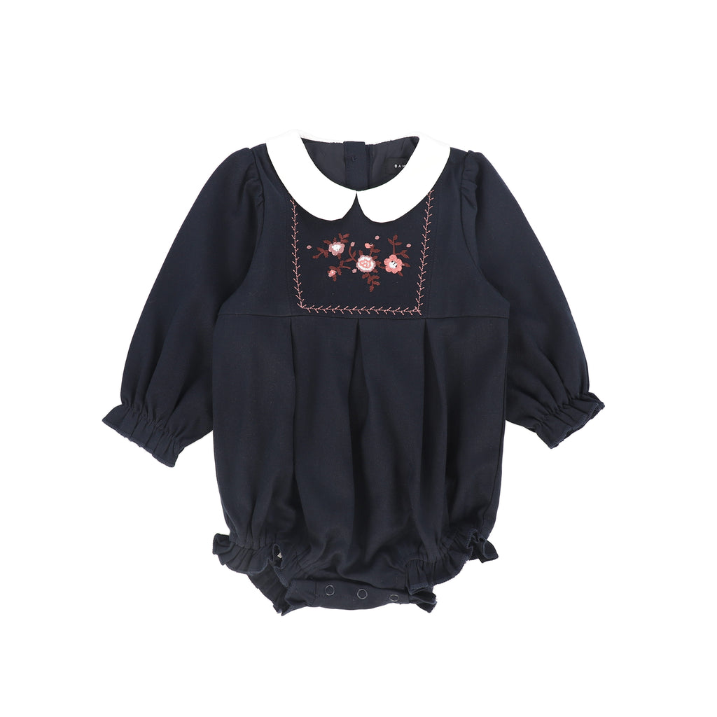 Bamboo Wool Embroidered Romper - Navy