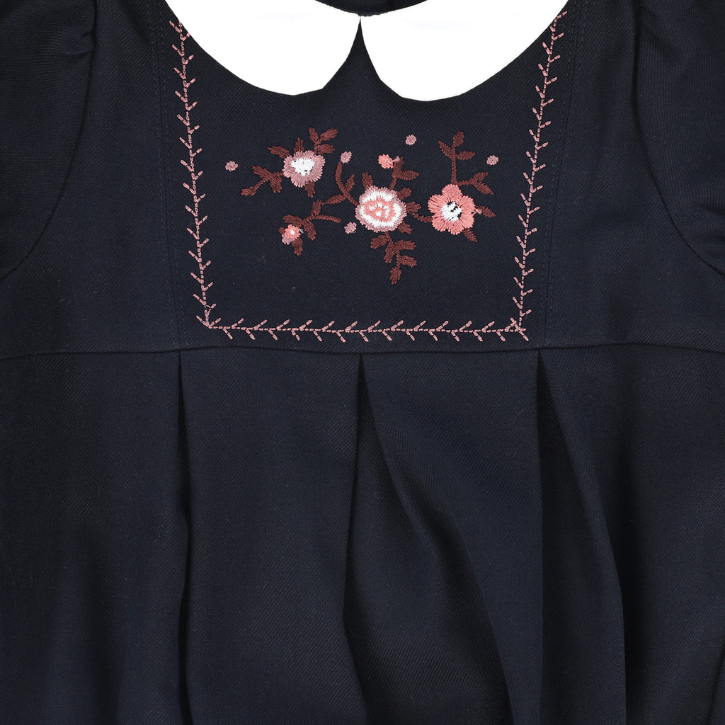 Bamboo Wool Embroidered Romper - Navy