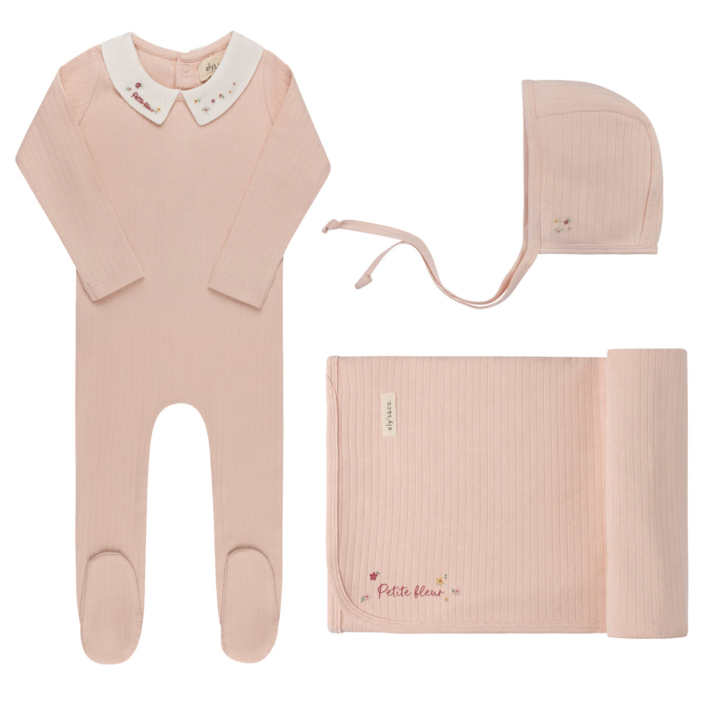 Ely's & Co Floral Star Embroidered Collar Collection Layette Set - Pink