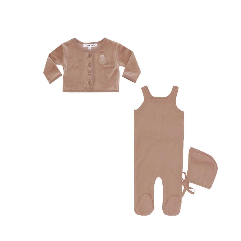 Little Parni Cardigan and Romper-all Velour - Pink