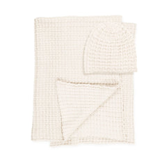 Load image into Gallery viewer, Peluche Crochet Waffle Knit Blanket +Beanie - Cream