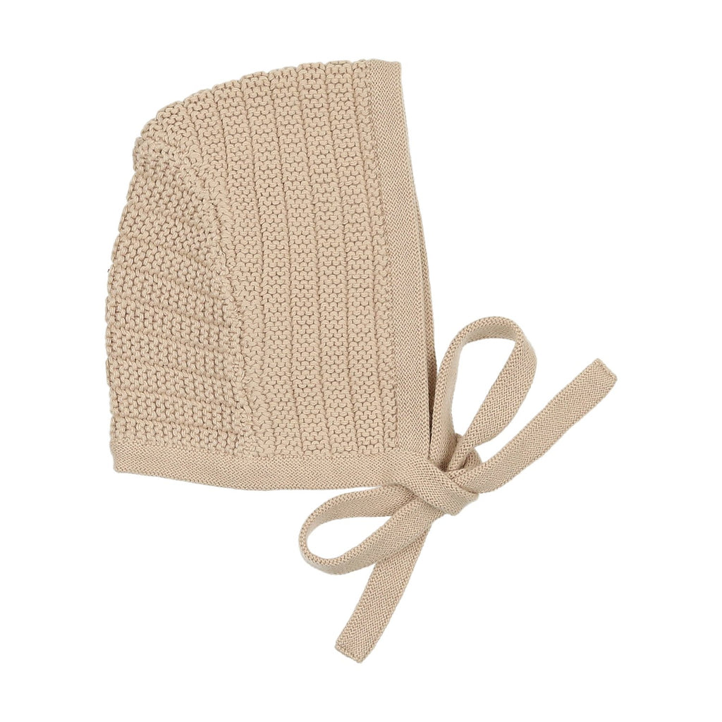 Peluche Ribbed Knit Bonnet - Tan