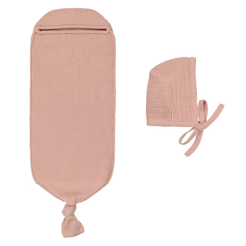 Peluche Ribbed Knit Cocoon & Bonnet - Blush