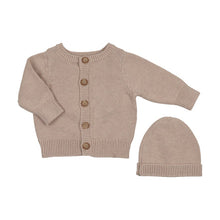 Load image into Gallery viewer, Peluche Embossed Reversible Cardigan + Beanie Set – Taupe