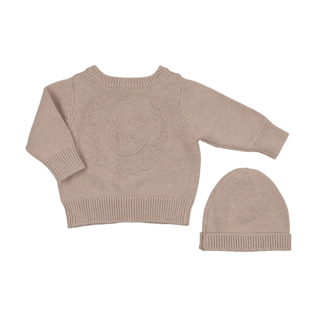 Peluche Embossed Reversible Cardigan + Beanie Set – Taupe