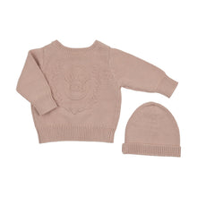 Load image into Gallery viewer, Peluche Embossed Reversible Cardigan + Beanie Set – Rose