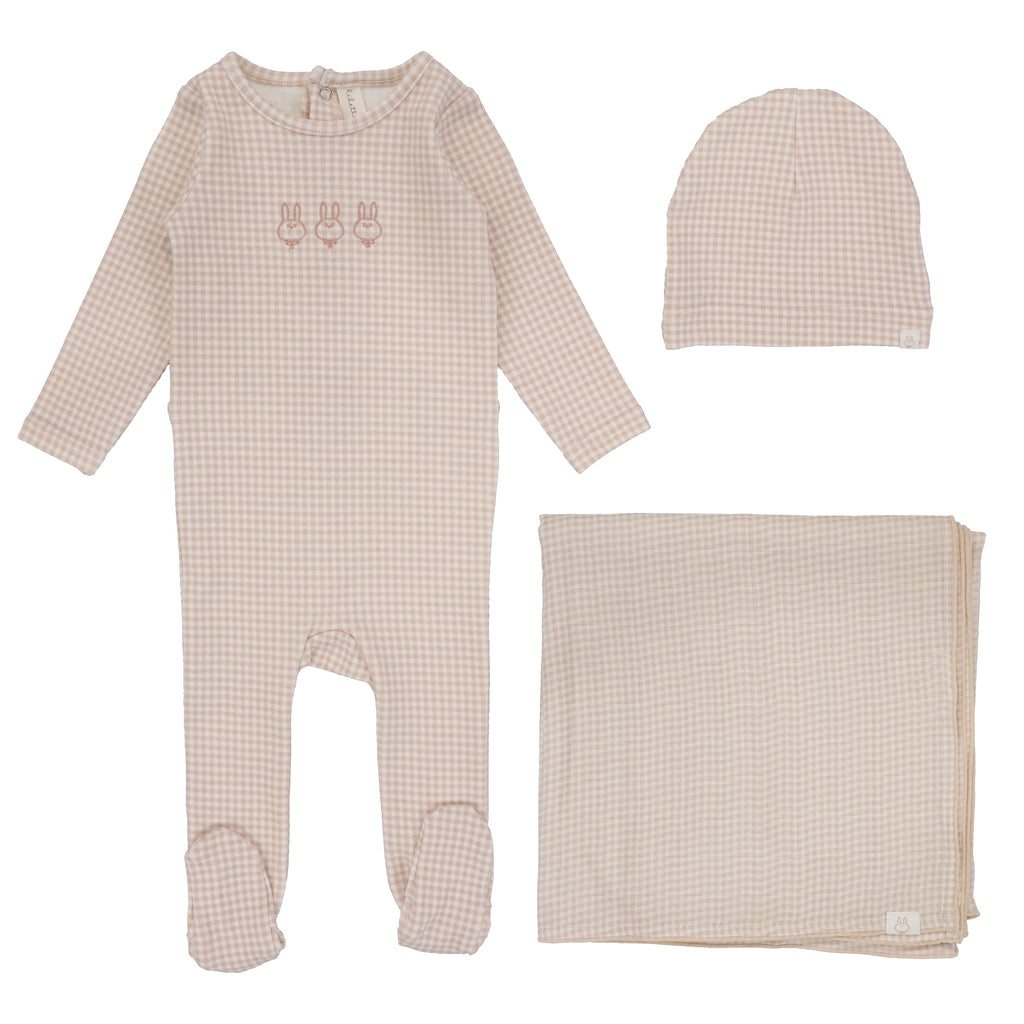 Lilette Gingham Bunny 3PC Layette Set - Petal