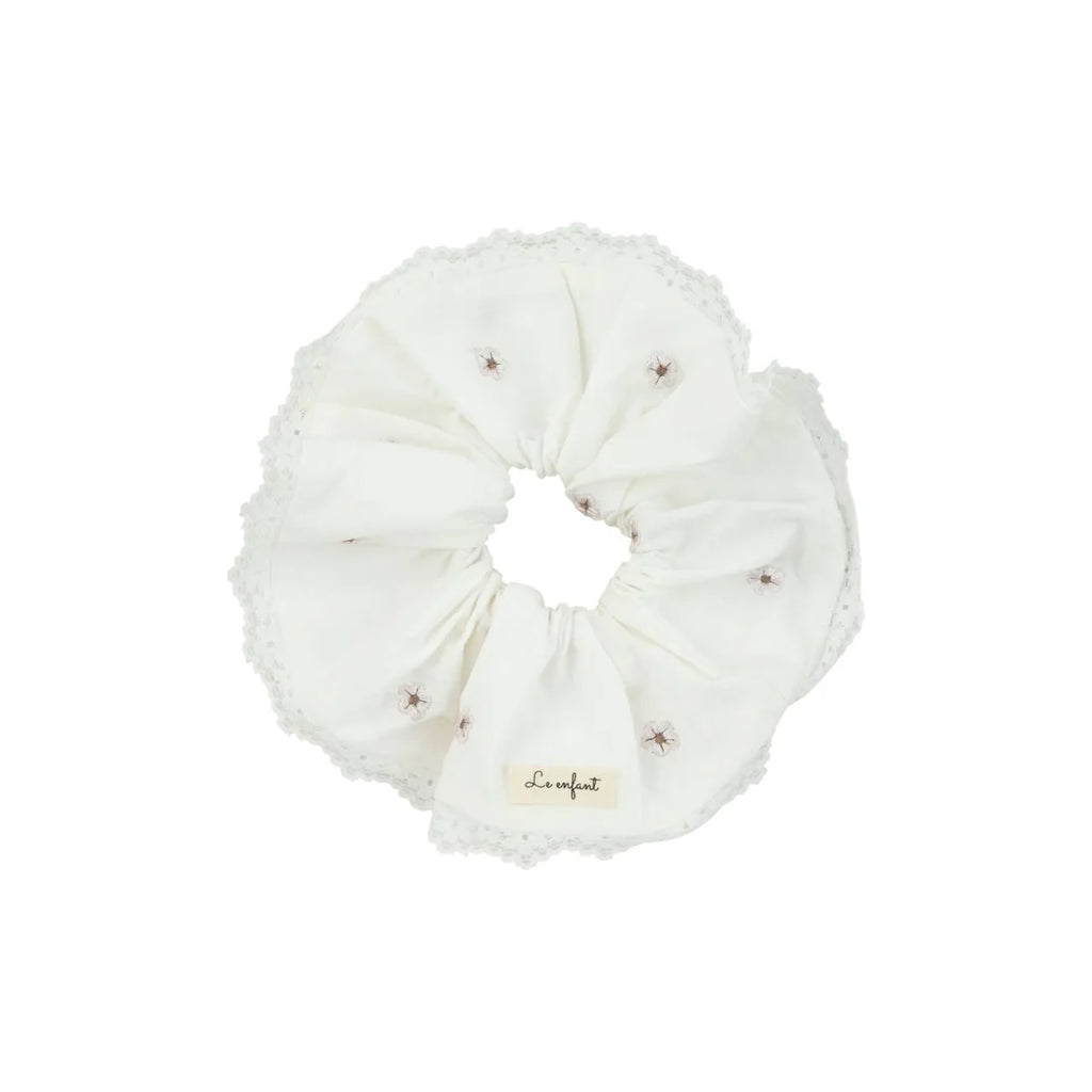 Le Enfant Lace Trim Scrunchie - White