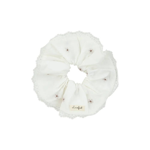 Le Enfant Lace Trim Scrunchie - White