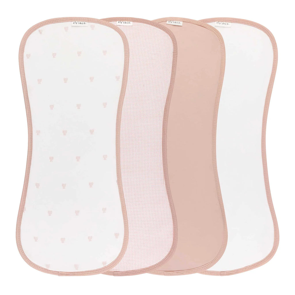 Ely's & Co 4 Pack Jersey Absorbent Burp Cloths - Gingham Bear - Pink