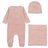 Bee & Dee Classic Velour with Bow Wreath Layette Set - Pink Smoke