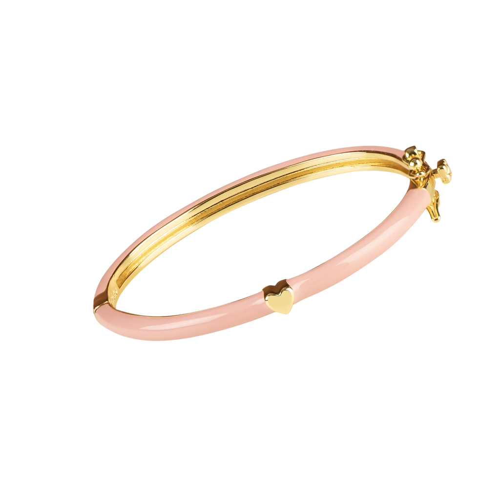 Enamel pink Bangle with Gold Heart