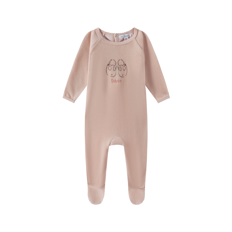 Oubon Pink Velour Shoes Print Footie