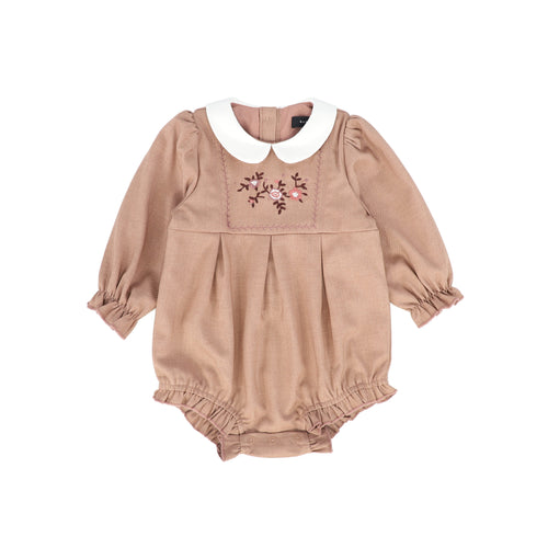 Bamboo Wool Embroidered Romper - Pink