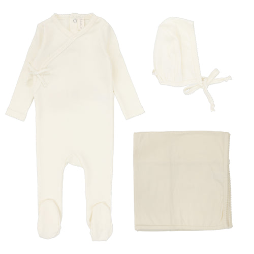 Lilette Pinpoint Wrap 3PC Layette Set - Ivory