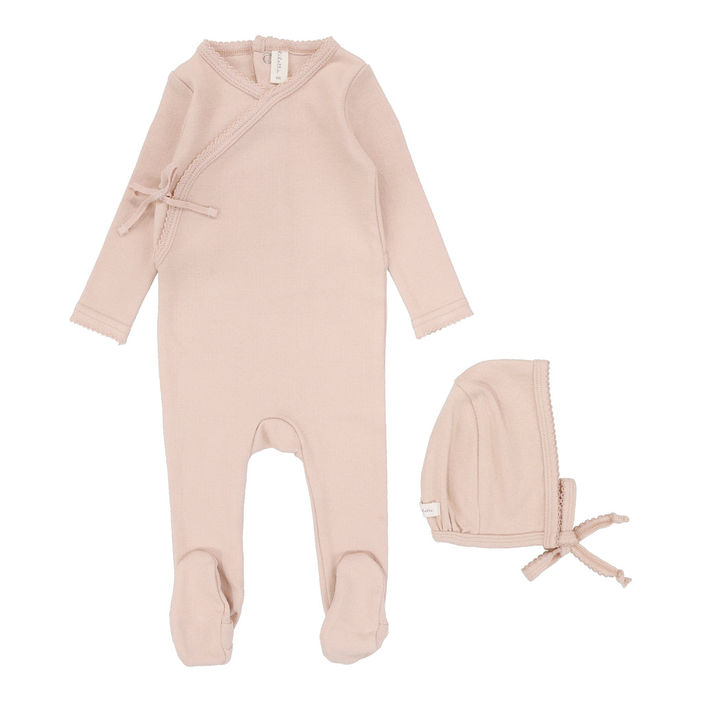 Lilette Pinpoint Wrapover Footie & Beanie Set - Shell Pink