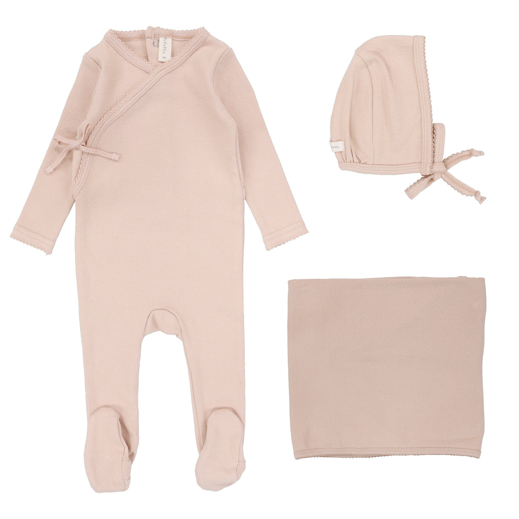 Lilette Pinpoint Wrap 3PC Layette Set - Shell Pink