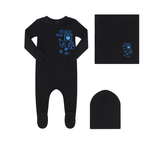 Little Parni Multi-patch Stretchy & Blanket Set - Black /Blue