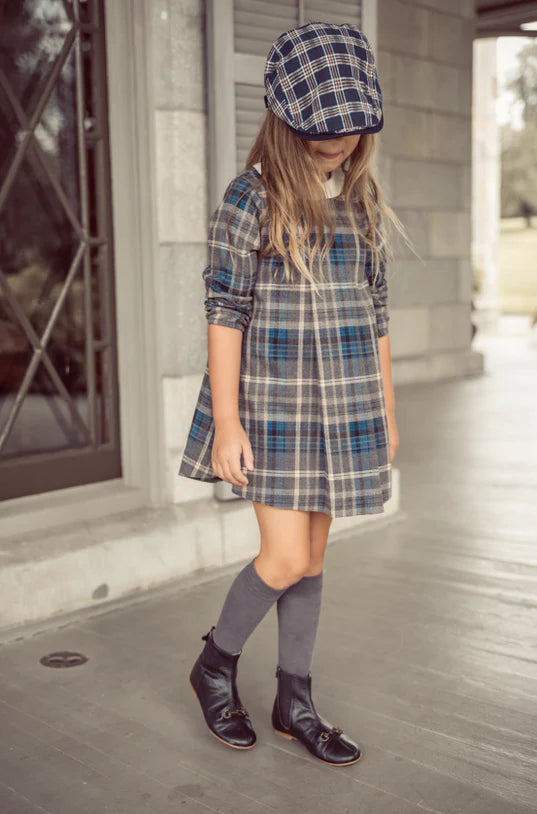 Coco Blanc Cream Collar Plaid Dress 14Y