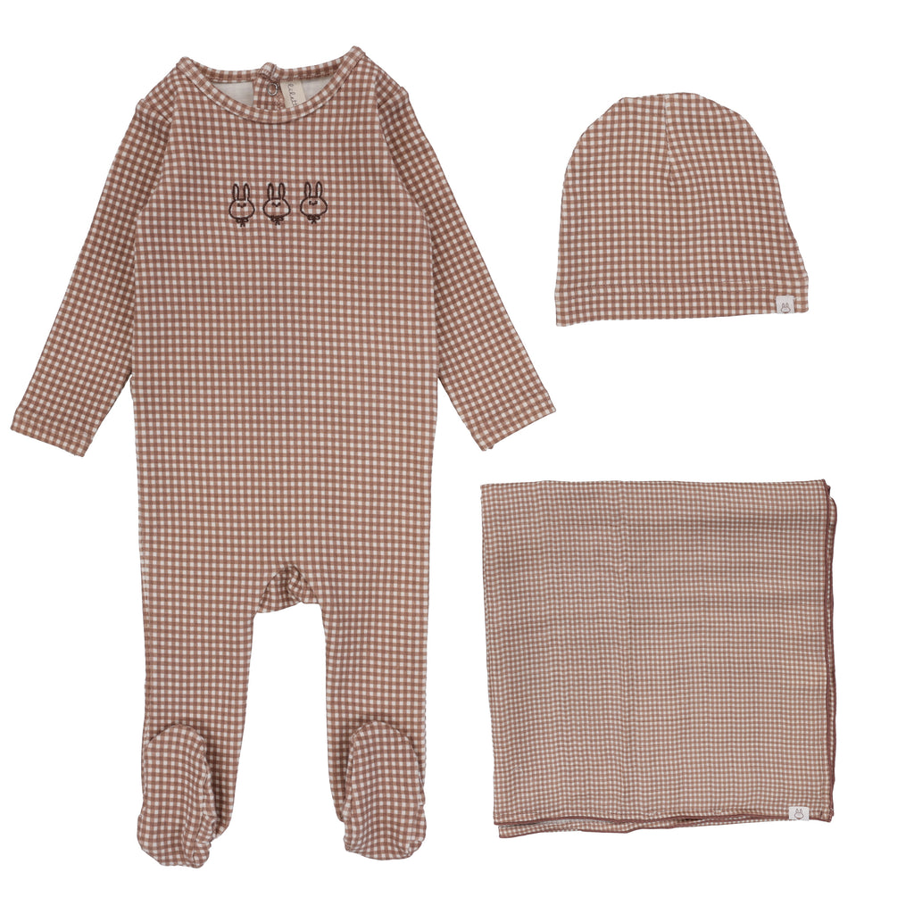 Lilette Gingham Bunny 3PC Layette Set - Plum