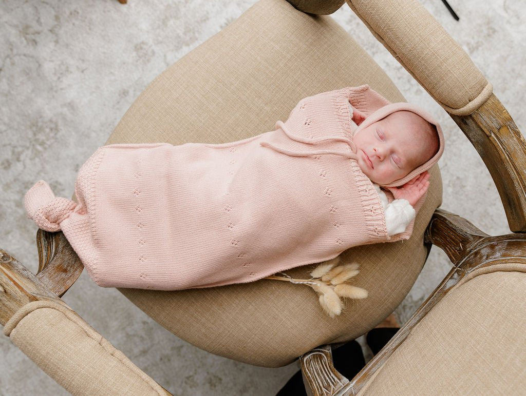 Peluche Pointelle Knit Cocoon and Bonnet - Blush