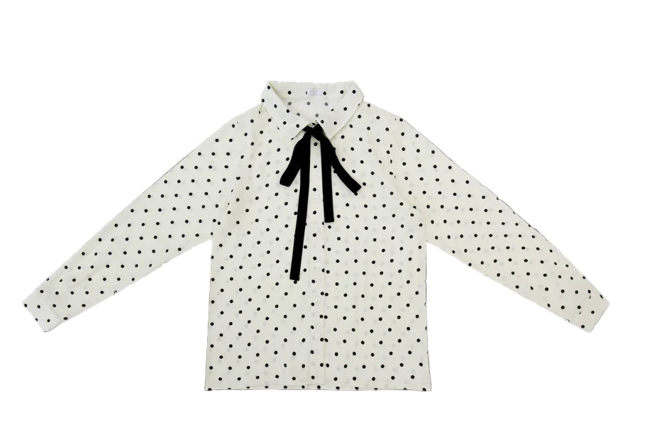 Coco Blanc Pleated Silk Skirt With Polka Dot Blouse Set