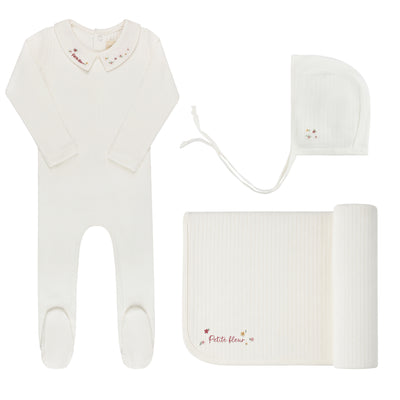 Ely's & Co Floral Star Embroidered Collar Collection Layette Set - Ivory/Pink