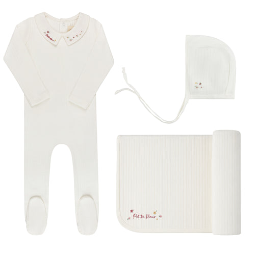 Ely's & Co Floral Star Embroidered Collar Collection Layette Set - Ivory/Pink