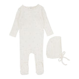 Lilette Printed Pointelle Footie & Beanie Set - Cream / Branch