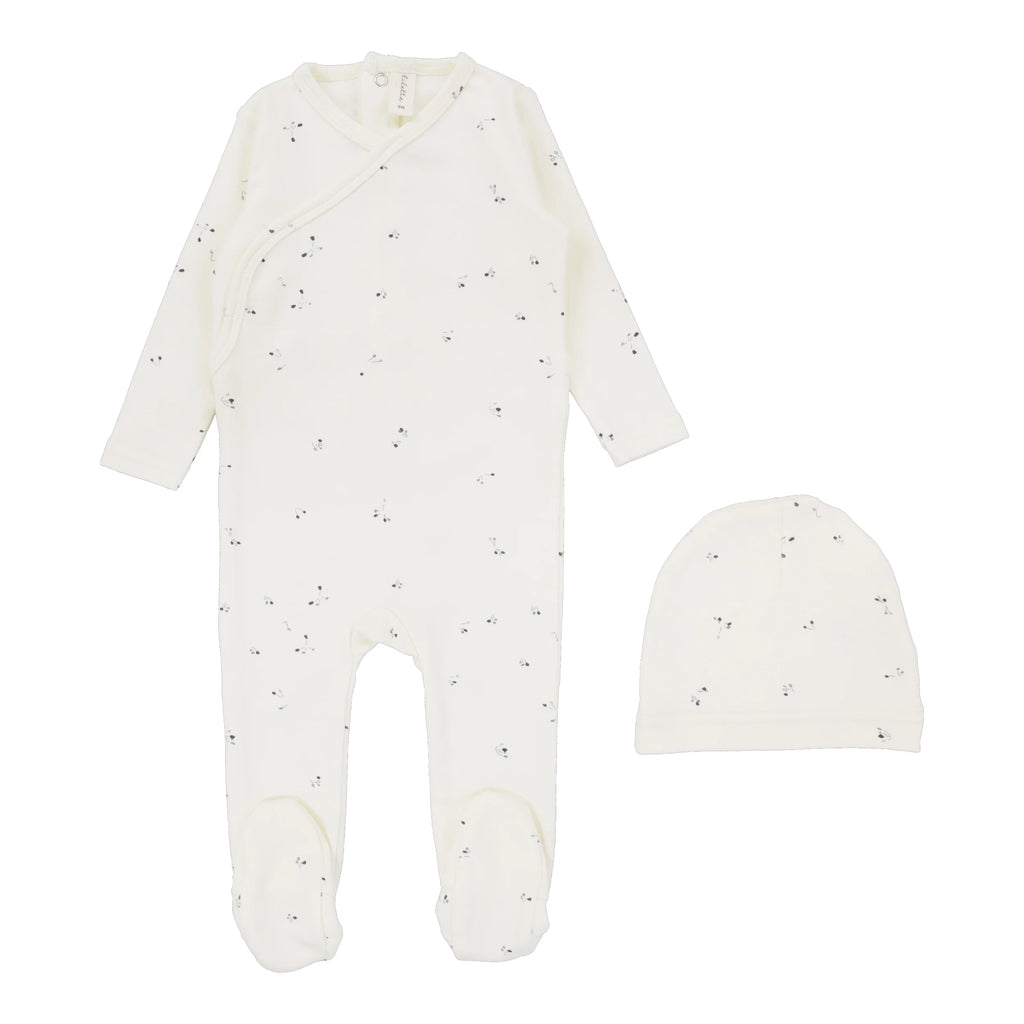 Lilette Printed Wrapover Footie & Beanie Set - Clover Ivory