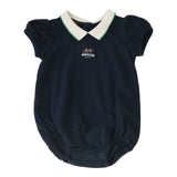 Lil Legs Puff Sleeve Polo Romper - Navy