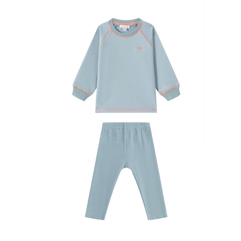Oubon Contrast Stitch Sweat Set - Blue