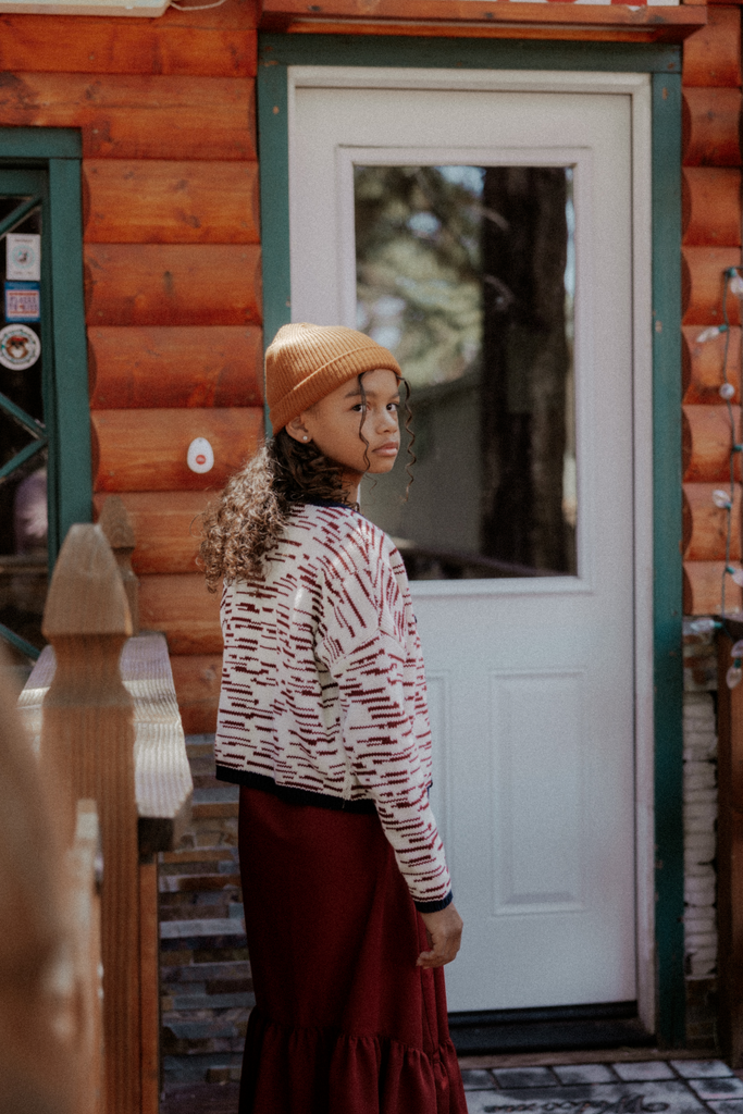 Retro Kid Chunky Knit Classic Cardigan - Cream/Burgundy
