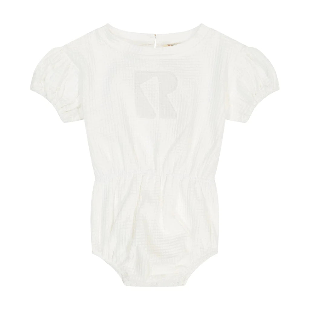 Retro Kid Waffle Cinch Waist Baby Romper - White