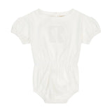 Retro Kid Waffle Cinch Waist Baby Romper - White