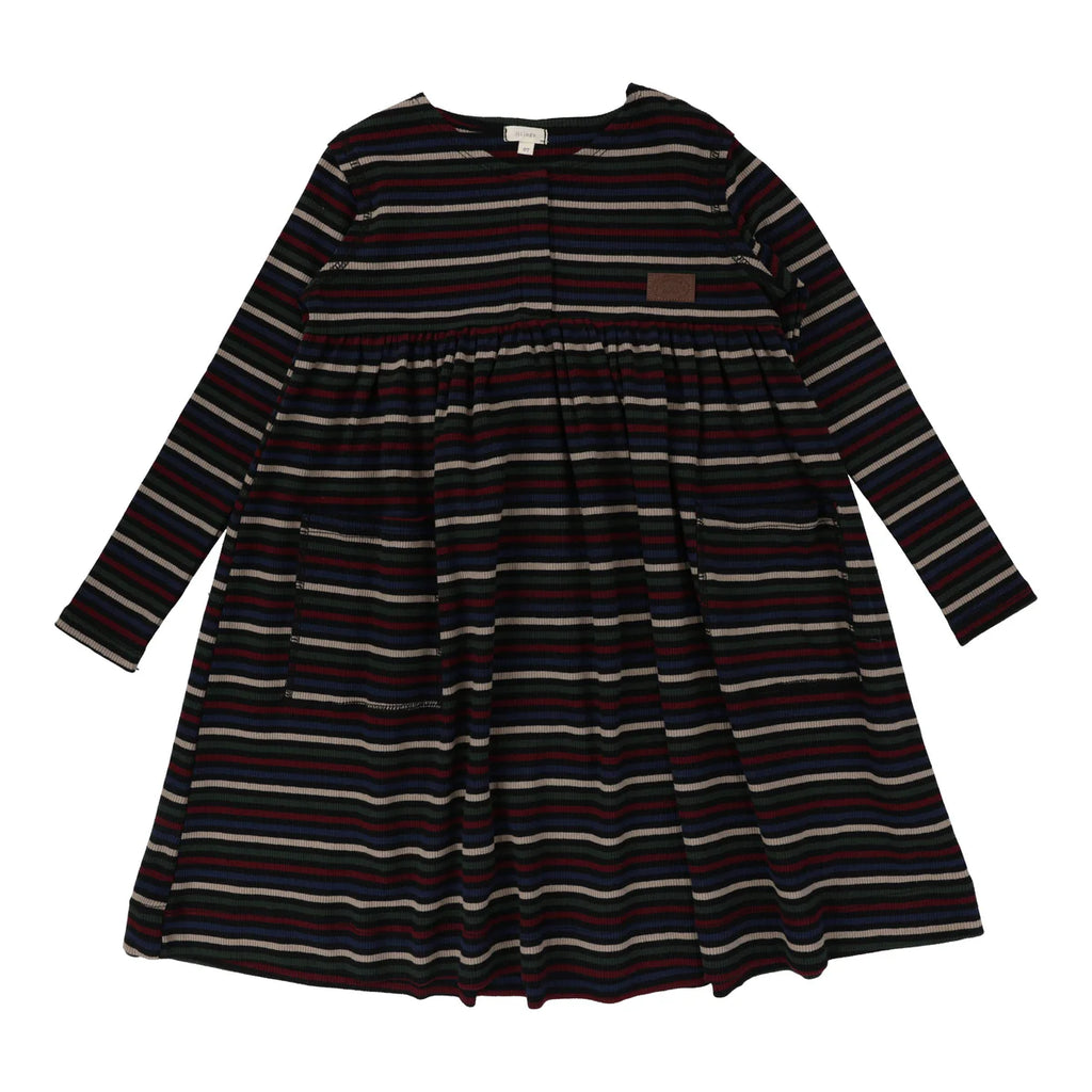 Lil Legs Ribbed Placket Dress - Black / Multicolor