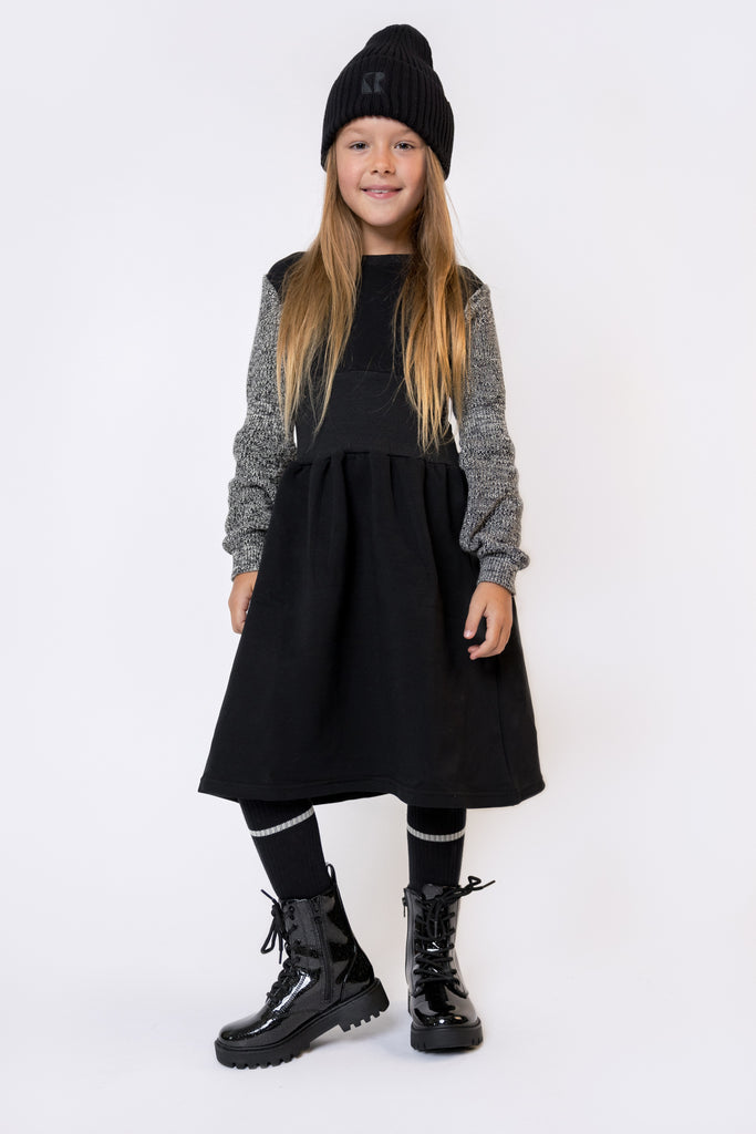 Retro Kid Scuba Knit Twirl Dress - Black/Cream